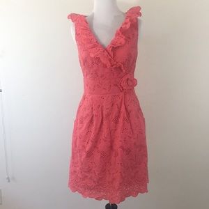 Eliza J coral pink eyelet dress size 6